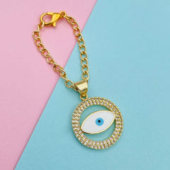 Copper Cubic Zirconia White Gold Evil Eye Watch Charm For Women
