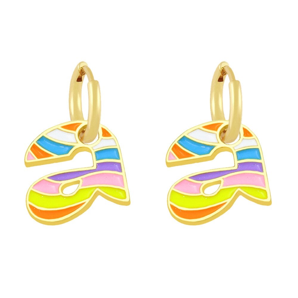 Copper Enamel Alphabets Initial Letter Drop Earring Pair For Women Gold