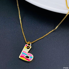 Copper Enamel Gold Multicolor Letter Alphabet Initial A Necklace Pendant Chain For Women Girls