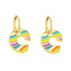 Copper Enamel Alphabets Initial Letter Drop Earring Pair For Women Gold