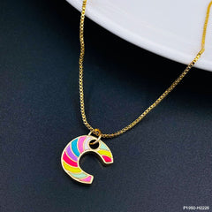 Copper Enamel Gold Multicolor Letter Alphabet Initial A Necklace Pendant Chain For Women Girls
