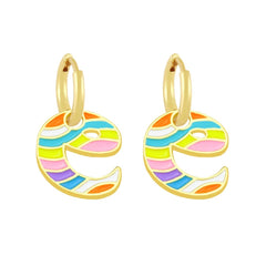 Copper Enamel Alphabets Initial Letter Drop Earring Pair For Women Gold