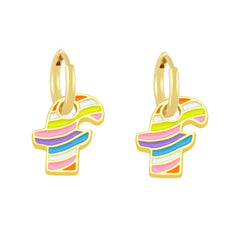 Copper Enamel Alphabets Initial Letter Drop Earring Pair For Women Gold