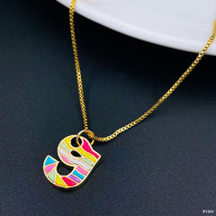 Copper Enamel Gold Multicolor Letter Alphabet Initial A Necklace Pendant Chain For Women Girls
