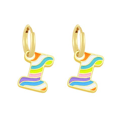 Copper Enamel Alphabets Initial Letter Drop Earring Pair For Women Gold