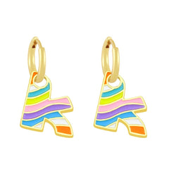 Copper Enamel Alphabets Initial Letter Drop Earring Pair For Women Gold