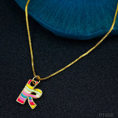 Copper Enamel Gold Multicolor Letter Alphabet Initial A Necklace Pendant Chain For Women Girls