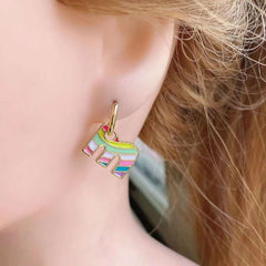 Copper Enamel Alphabets Initial Letter Drop Earring Pair For Women Gold