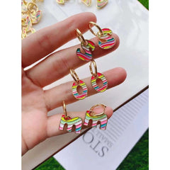 Copper Enamel Alphabets Initial Letter Drop Earring Pair For Women Gold