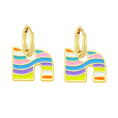 Copper Enamel Alphabets Initial Letter Drop Earring Pair For Women Gold