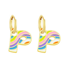 Copper Enamel Alphabets Initial Letter Drop Earring Pair For Women Gold