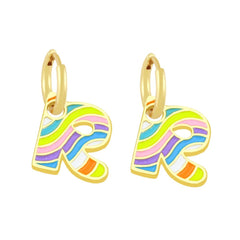 Copper Enamel Alphabets Initial Letter Drop Earring Pair For Women Gold