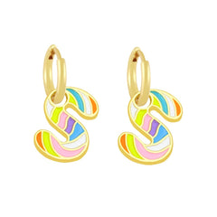 Copper Enamel Alphabets Initial Letter Drop Earring Pair For Women Gold