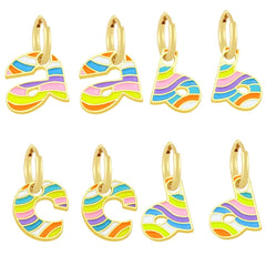 Copper Enamel Alphabets Initial Letter Drop Earring Pair For Women Gold