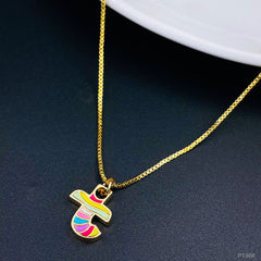 Copper Enamel Gold Multicolor Letter Alphabet Initial A Necklace Pendant Chain For Women Girls