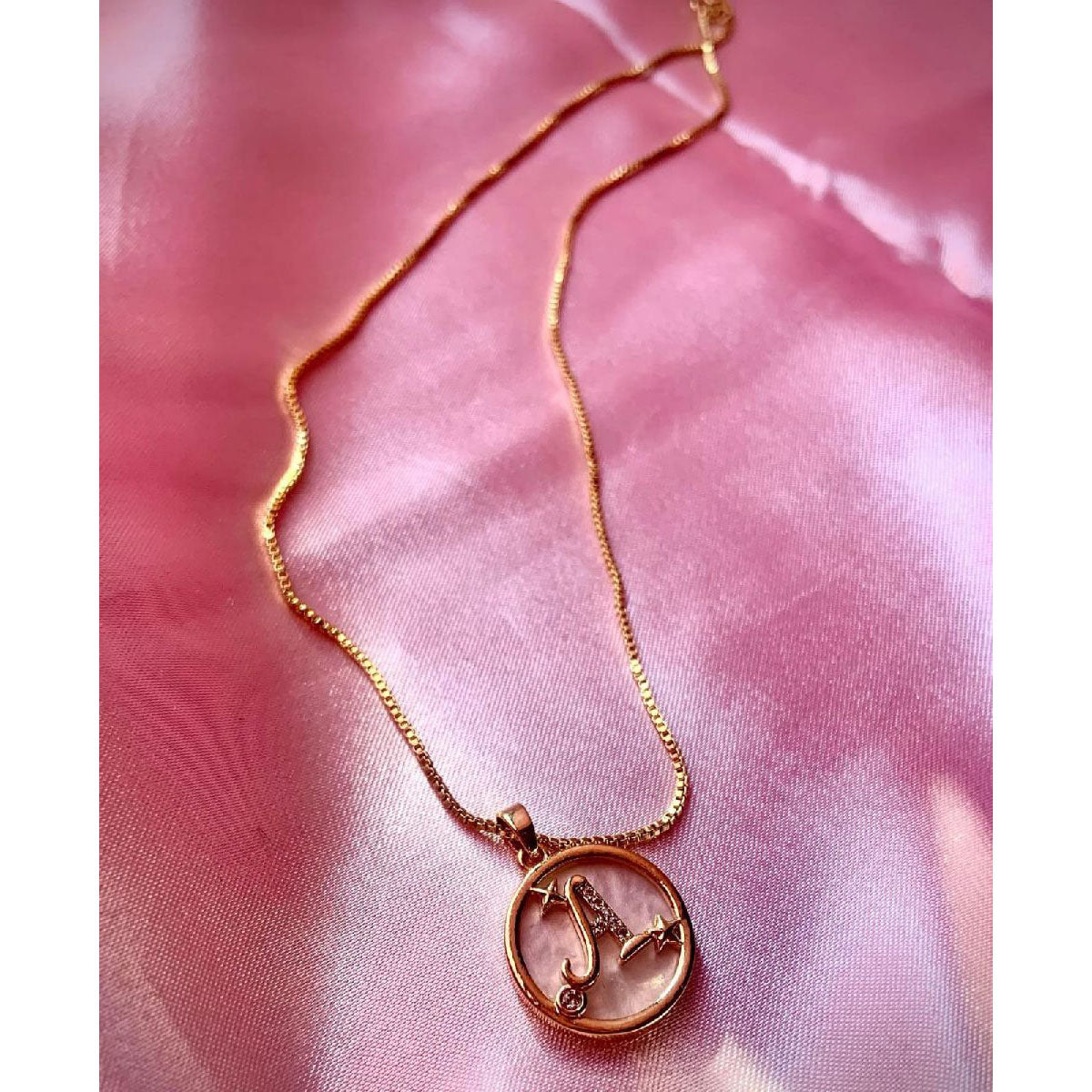 Copper Cubic Zirconia Gold Letter Necklace Pendant Chain