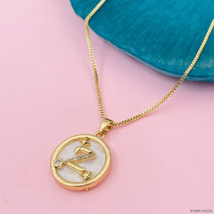 Copper Cubic Zirconia Gold Letter Necklace Pendant Chain