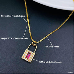 Copper Crystal Pink Gold Lock Pendant Chain Women