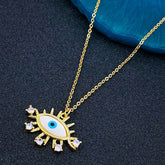 Copper Evil Eye Mother Of Pearl Cubic Zirconia Gold Pendant Women