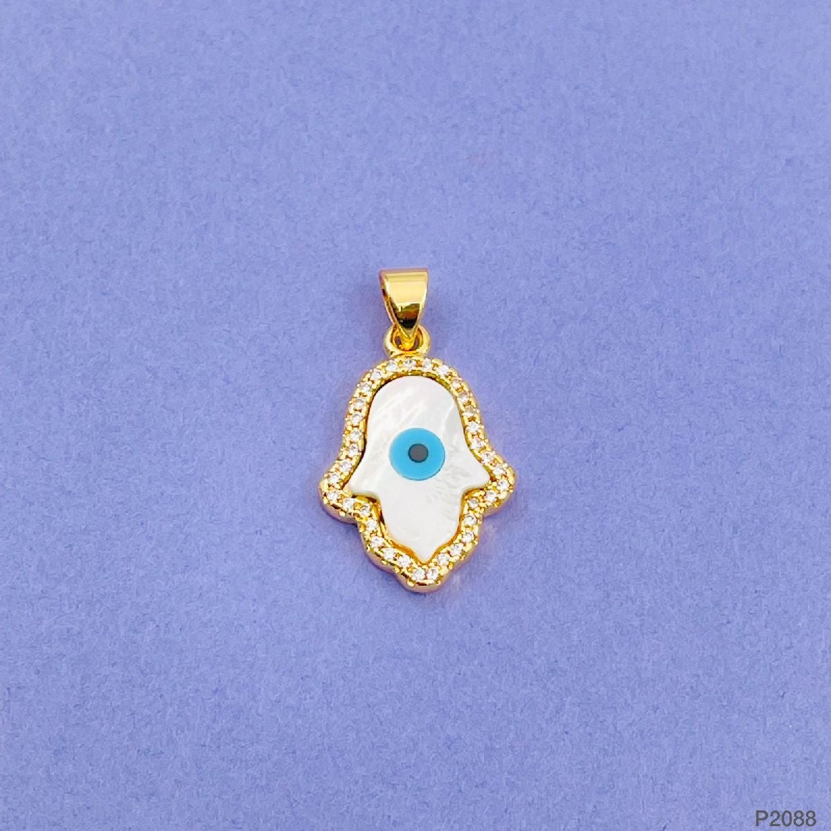 Copper Gold Hamsa Evil Eye Cubic Zirconia Pendant Charm Accessories