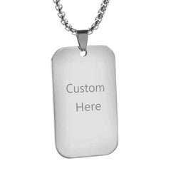 Stainless Steel Rectangle Dog Tag Personalized Engraved Letter Necklace Pendant Chain Unisex