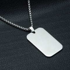Stainless Steel Rectangle Dog Tag Personalized Engraved Letter Necklace Pendant Chain Unisex