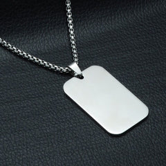 Stainless Steel Rectangle Dog Tag Personalized Engraved Letter Necklace Pendant Chain Unisex