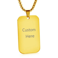 Stainless Steel Rectangle Dog Tag Personalized Engraved Letter Necklace Pendant Chain Unisex
