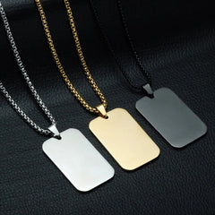Stainless Steel Rectangle Dog Tag Personalized Engraved Letter Necklace Pendant Chain Unisex