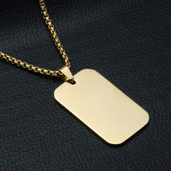 Stainless Steel Rectangle Dog Tag Personalized Engraved Letter Necklace Pendant Chain Unisex
