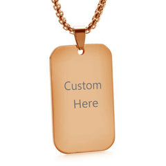Stainless Steel Rectangle Dog Tag Personalized Engraved Letter Necklace Pendant Chain Unisex