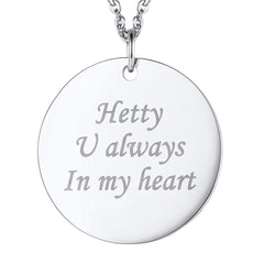 Stainless Steel Round Dog Tag Personalized Engraved Letter Necklace Pendant Chain Unisex