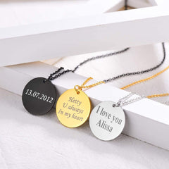 Stainless Steel Round Dog Tag Personalized Engraved Letter Necklace Pendant Chain Unisex