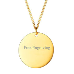 Stainless Steel Round Dog Tag Personalized Engraved Letter Necklace Pendant Chain Unisex