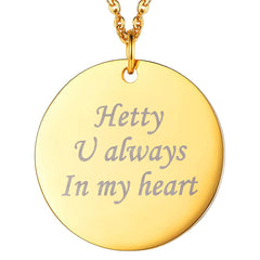 Stainless Steel Round Dog Tag Personalized Engraved Letter Necklace Pendant Chain Unisex