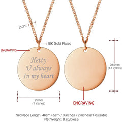 Stainless Steel Round Dog Tag Personalized Engraved Letter Necklace Pendant Chain Unisex