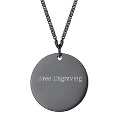 Stainless Steel Round Dog Tag Personalized Engraved Letter Necklace Pendant Chain Unisex