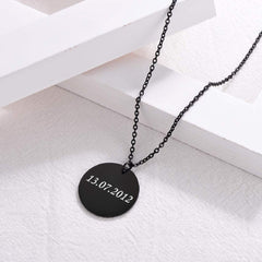 Stainless Steel Round Dog Tag Personalized Engraved Letter Necklace Pendant Chain Unisex