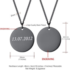 Stainless Steel Round Dog Tag Personalized Engraved Letter Necklace Pendant Chain Unisex