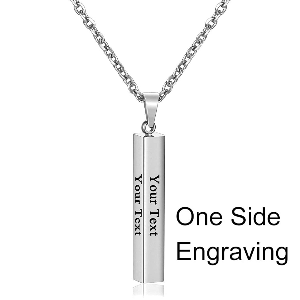 Stainless Steel Silver Slim Link Personalized Engraved Letter All Side Necklace Pendant Chain Unisex