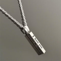 Stainless Steel Silver Slim Link Personalized Engraved Letter All Side Necklace Pendant Chain Unisex