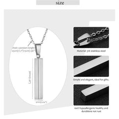 Stainless Steel Silver Slim Link Personalized Engraved Letter All Side Necklace Pendant Chain Unisex