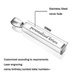 Stainless Steel Silver Slim Link Personalized Engraved Letter All Side Necklace Pendant Chain Unisex