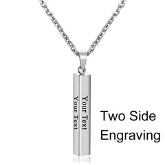Stainless Steel Silver Slim Link Personalized Engraved Letter All Side Necklace Pendant Chain Unisex