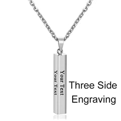 Stainless Steel Silver Slim Link Personalized Engraved Letter All Side Necklace Pendant Chain Unisex