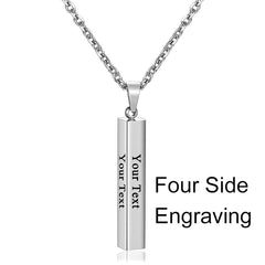 Stainless Steel Silver Slim Link Personalized Engraved Letter All Side Necklace Pendant Chain Unisex