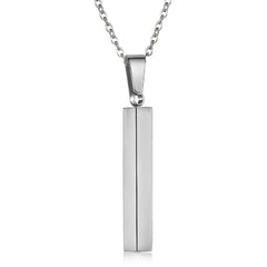 Stainless Steel Silver Slim Link Personalized Engraved Letter All Side Necklace Pendant Chain Unisex