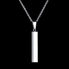 Stainless Steel Silver Slim Link Personalized Engraved Letter All Side Necklace Pendant Chain Unisex