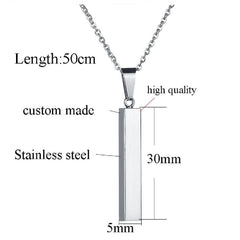 Stainless Steel Silver Slim Link Personalized Engraved Letter All Side Necklace Pendant Chain Unisex