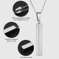 Stainless Steel Silver Slim Link Personalized Engraved Letter All Side Necklace Pendant Chain Unisex